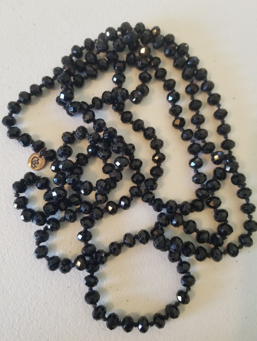 Black Onyx Faceted Bead Necklace 60 Inches Long